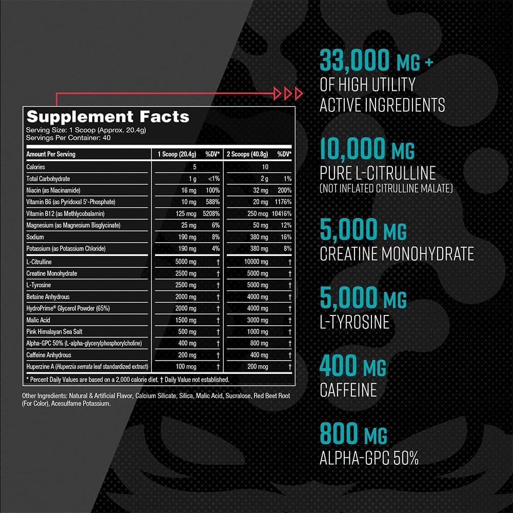 Gorilla Mind Pre Workout Supplement - Enhances Energy, Focus, and Power - 400mg Caffeine, Creatine, L-Citrulline, L-Tyrosine - Sour Gummy Worm Flavor - 800g