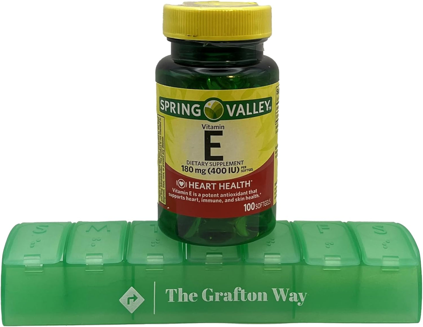 Grafton Way Spring Valley Vitamin E Dietary Supplement 180mg - 100 Count + Pill Organizer