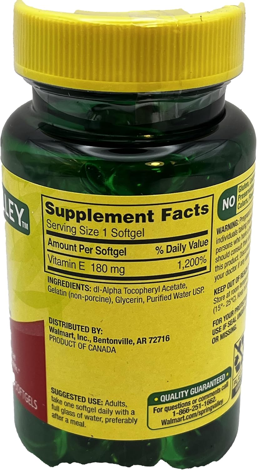 Grafton Way Spring Valley Vitamin E Dietary Supplement 180mg - 100 Count + Pill Organizer