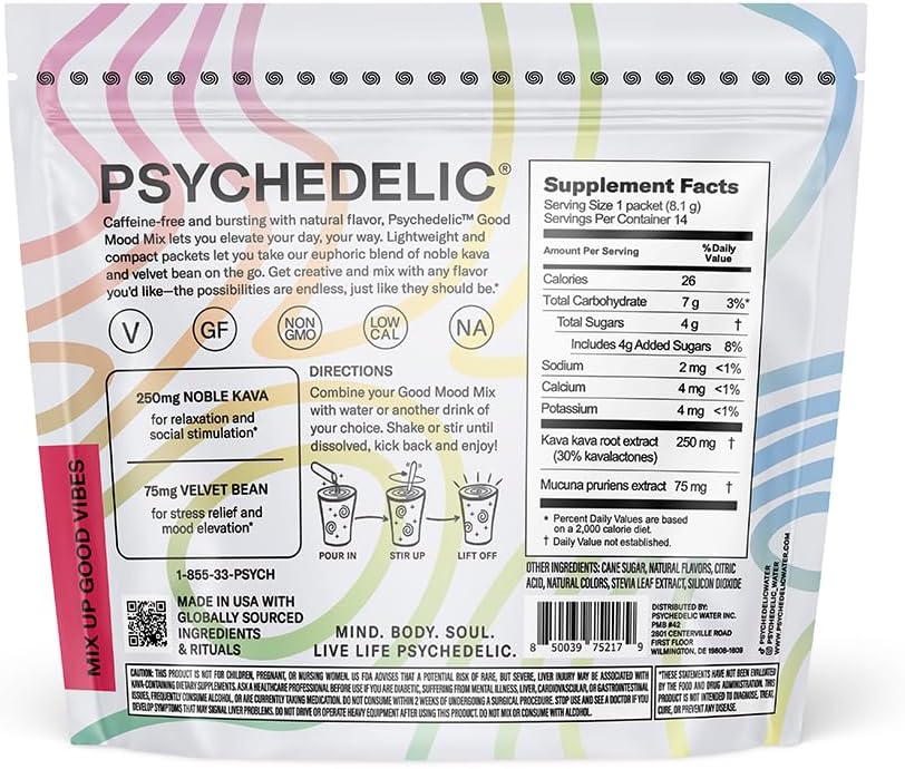 Grape Flavored Psychedelic Water Mix with Kava and Mucuna Pruriens - Calming Adaptogen Drink Packets - Single-Serving Stick Packs - Non Alcoholic Mocktails