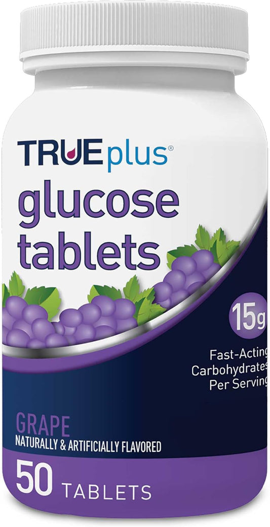 Grape Flavored TRUEplus® Glucose Tablets - 50 Count Bottle for Blood Sugar Support