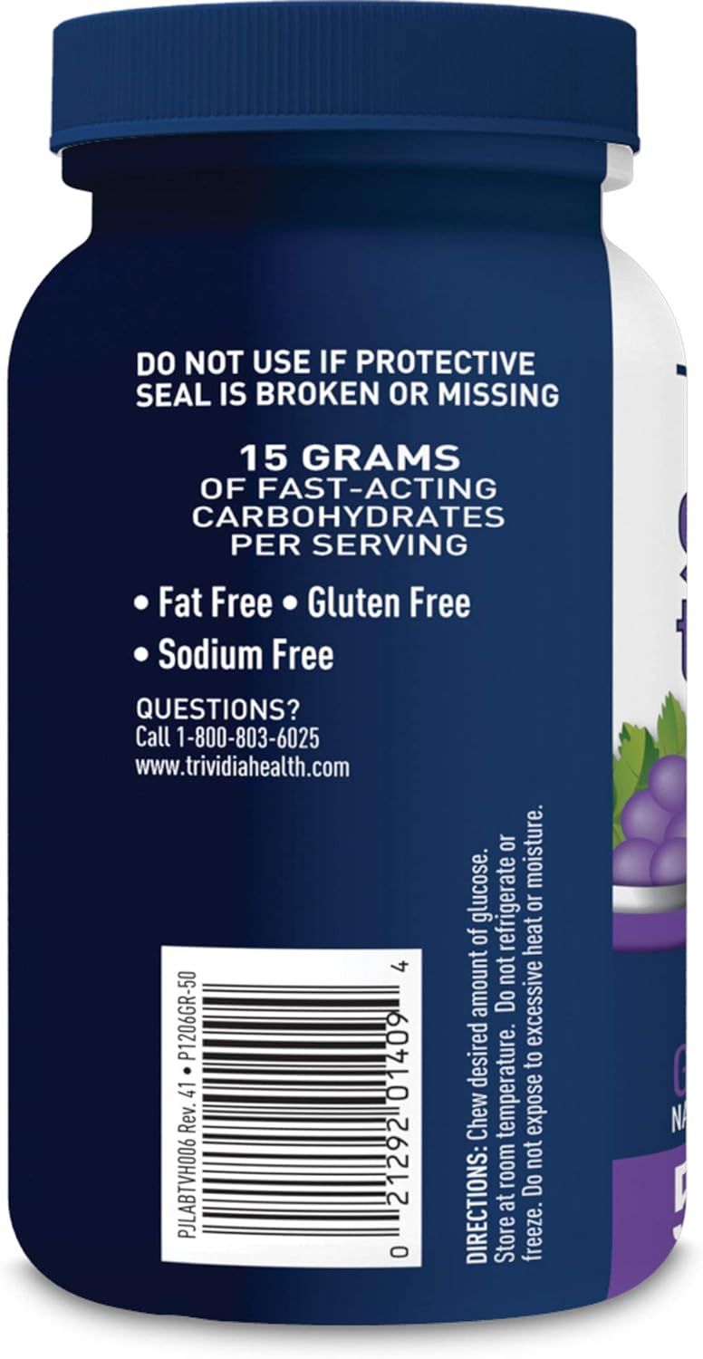 Grape Flavored TRUEplus® Glucose Tablets - 50 Count Bottle for Blood Sugar Support
