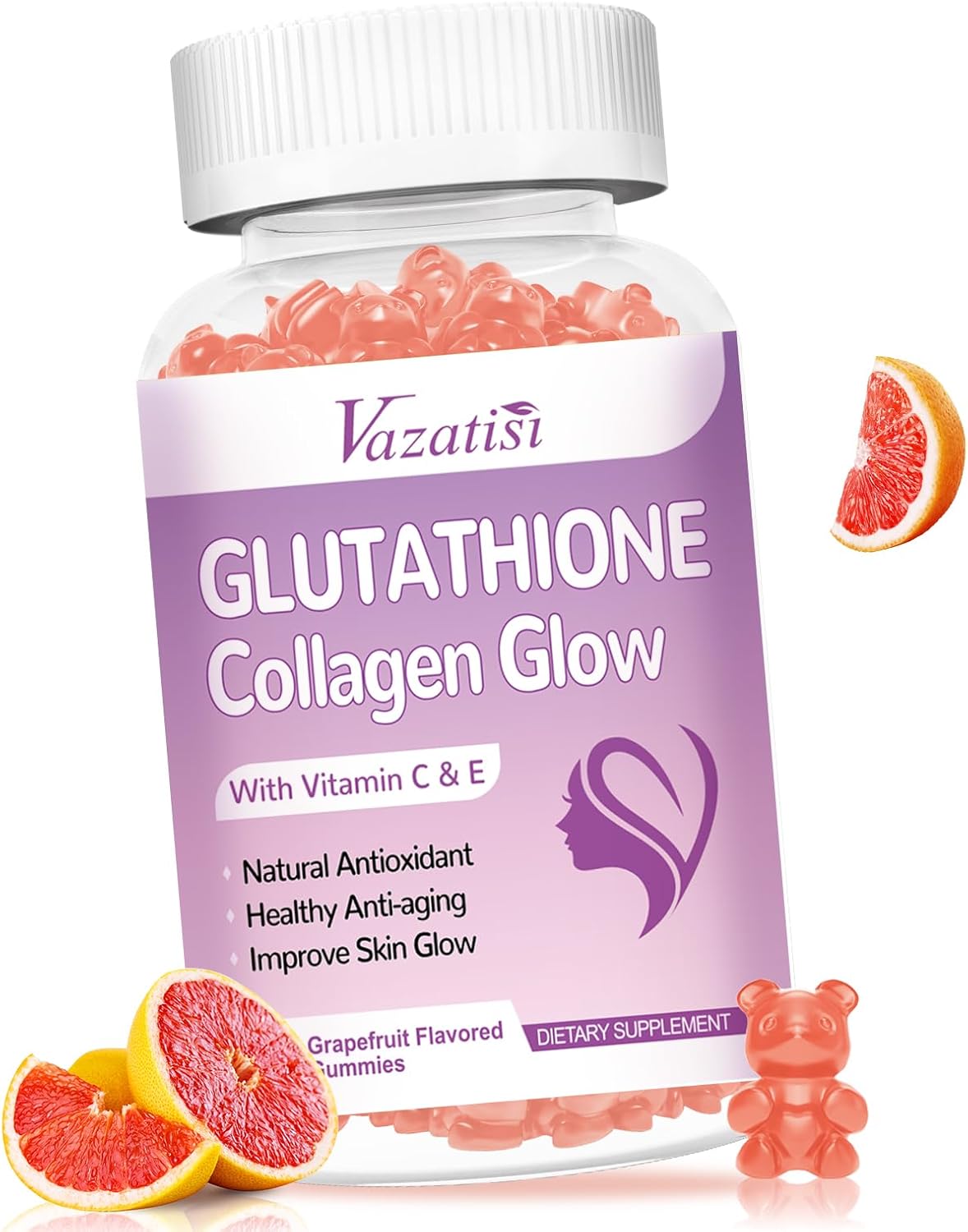 Grapefruit Flavored Glutathione Collagen Gummies for Women with Vitamin C and E - 60 Count