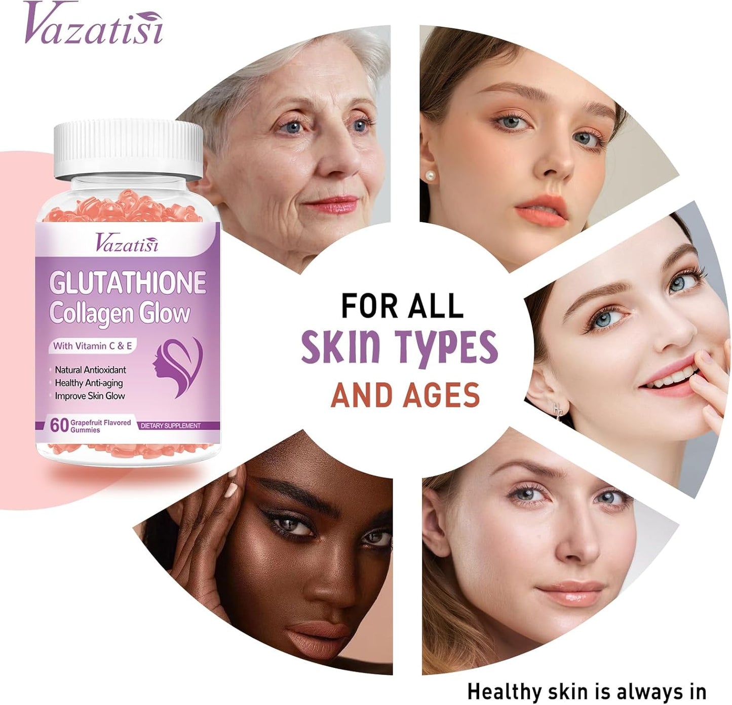 Grapefruit Flavored Glutathione Collagen Gummies for Women with Vitamin C and E - 60 Count
