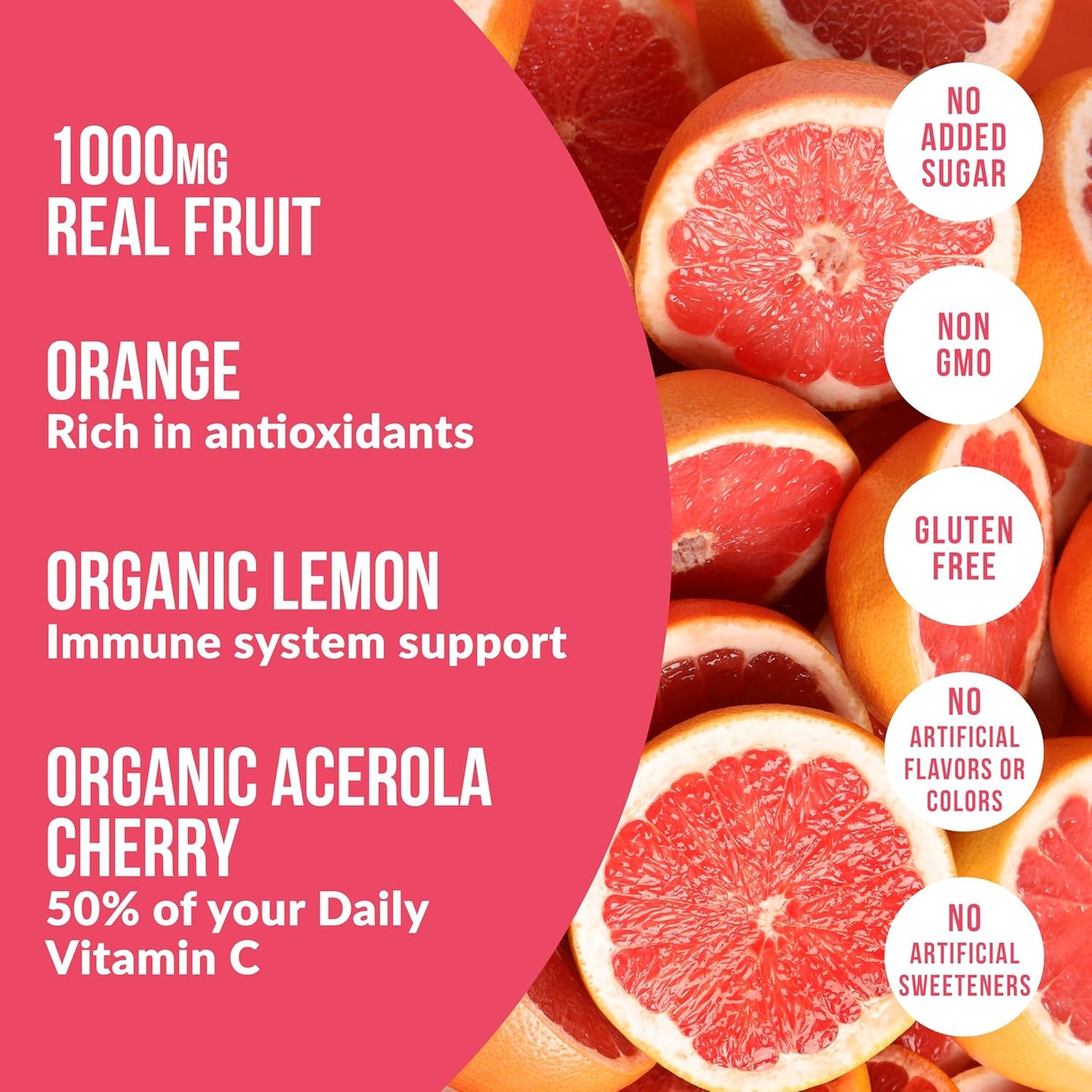 Grapefruit Hydrating Electrolyte Powder with Real Fruit, 5 Key Electrolytes, Vitamins - Non-GMO, No Added Sugar - 30 Servings