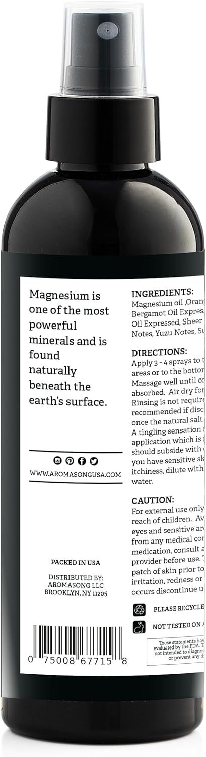 Grapefruit Magnesium Spray for Leg Discomfort and Better Sleep - 8 Oz Ultra-Pure Formula with 23mg Magnesium per Spray