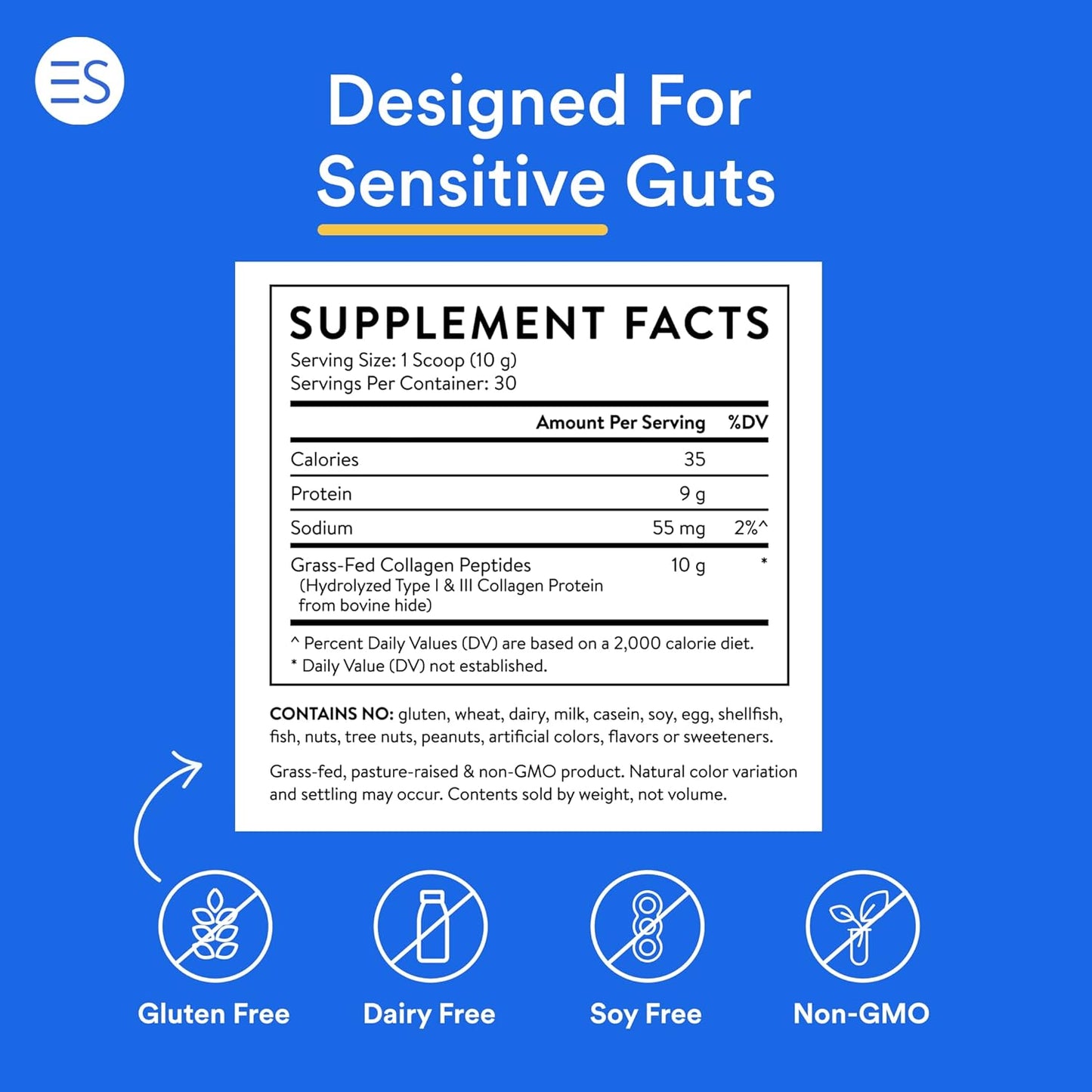 Grass Fed American Cattle Collagen Peptides Powder - Hydrolyzed Supplement (10.6 oz) - Free of Gluten, Dairy, and Soy