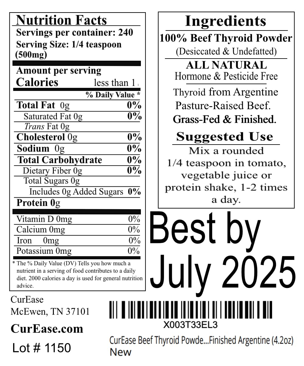 Grass-Fed Argentine Beef Thyroid Powder by CurEase - 4.2oz