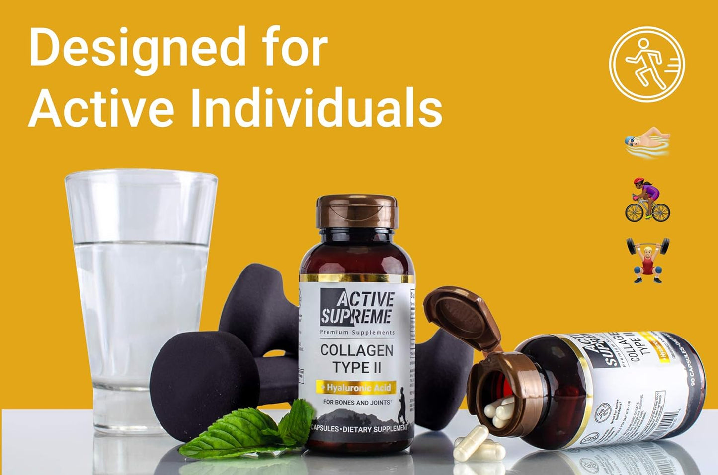 Grass Fed Beef Collagen Hydrolyzed Type 2 Capsules with Vitamin C and Hyaluronic Acid - 3 Pack for Joint and Cartilage Support