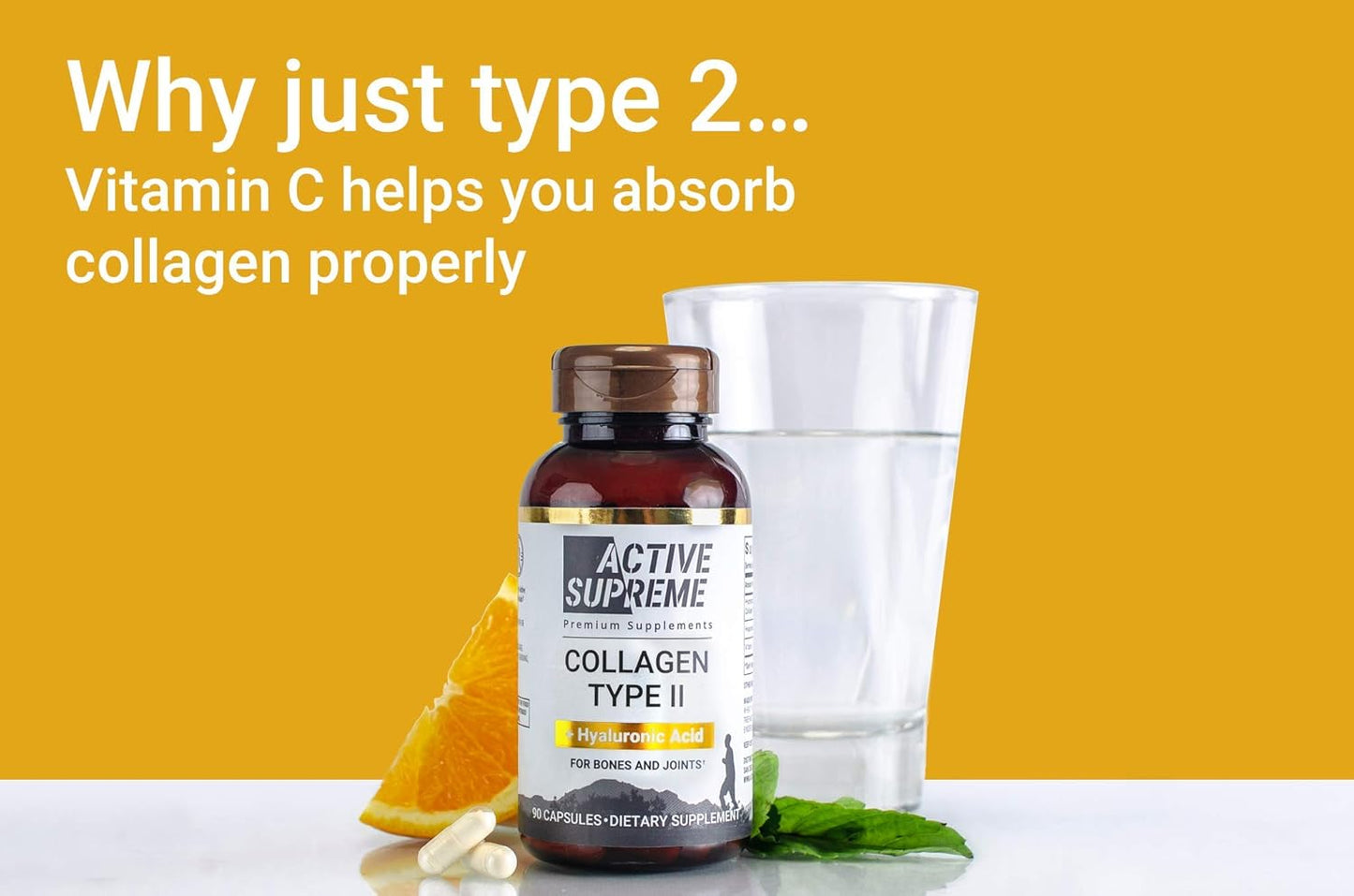 Grass Fed Beef Collagen Hydrolyzed Type 2 Capsules with Vitamin C and Hyaluronic Acid - 3 Pack for Joint and Cartilage Support
