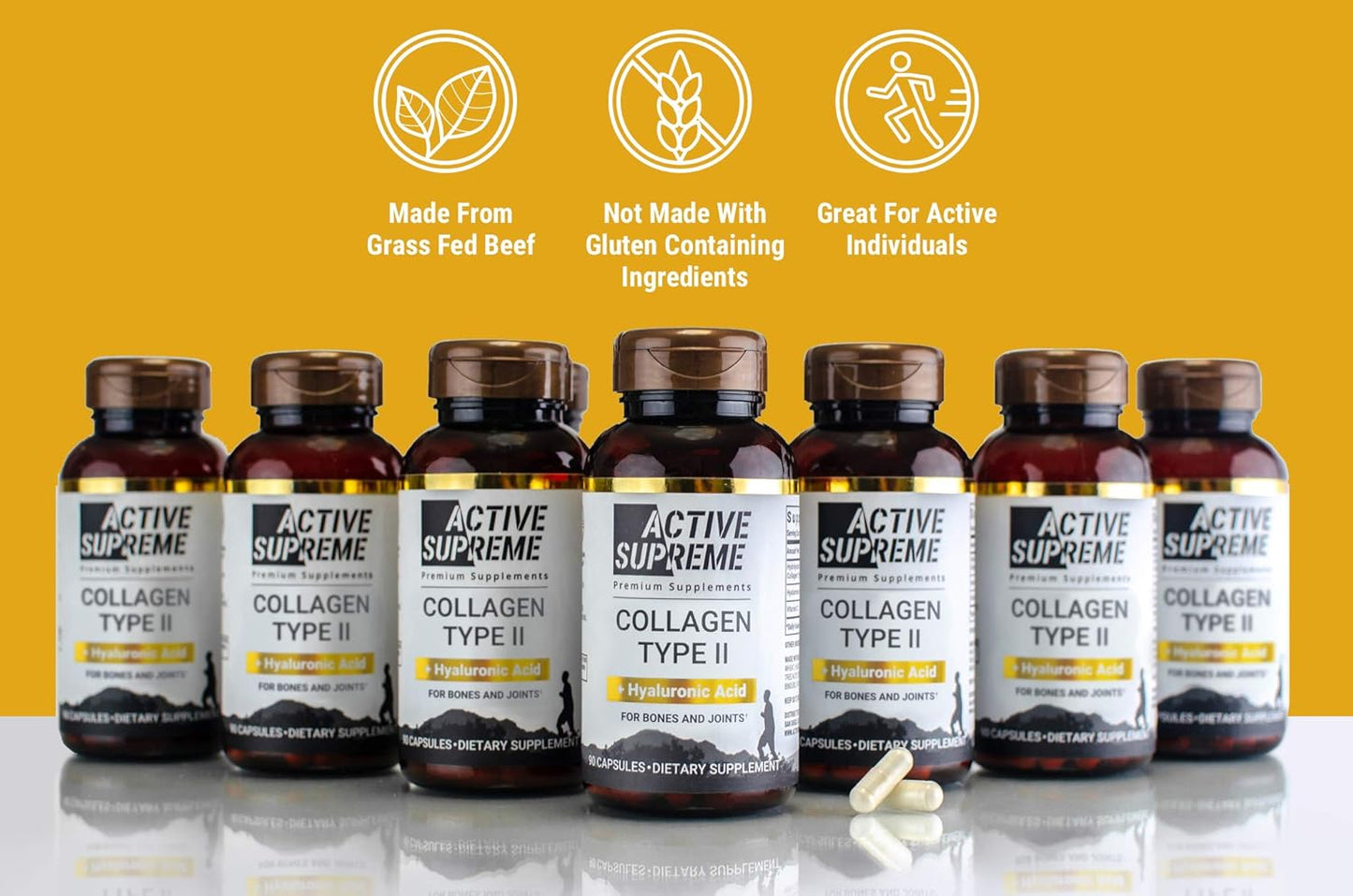 Grass Fed Beef Collagen Hydrolyzed Type 2 Capsules with Vitamin C and Hyaluronic Acid - 3 Pack for Joint and Cartilage Support