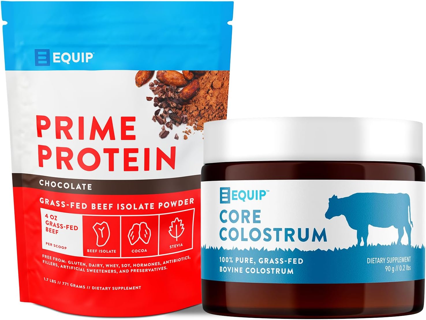 Grass-Fed Beef Isolate Chocolate Protein Powder with Colostrum - Gluten Free & Keto Friendly Supplement - Prime Protein & Core Colostrum Powder - Chocolate & Unflavored Options