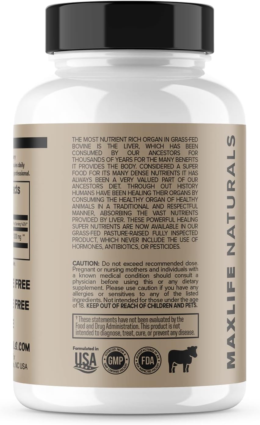 Grass Fed Beef Liver Supplement - High in Iron, Vitamin A & B12 for Energy - Pasture-Raised in New Zealand - Non-GMO, Hormone-Free Liver Tablets