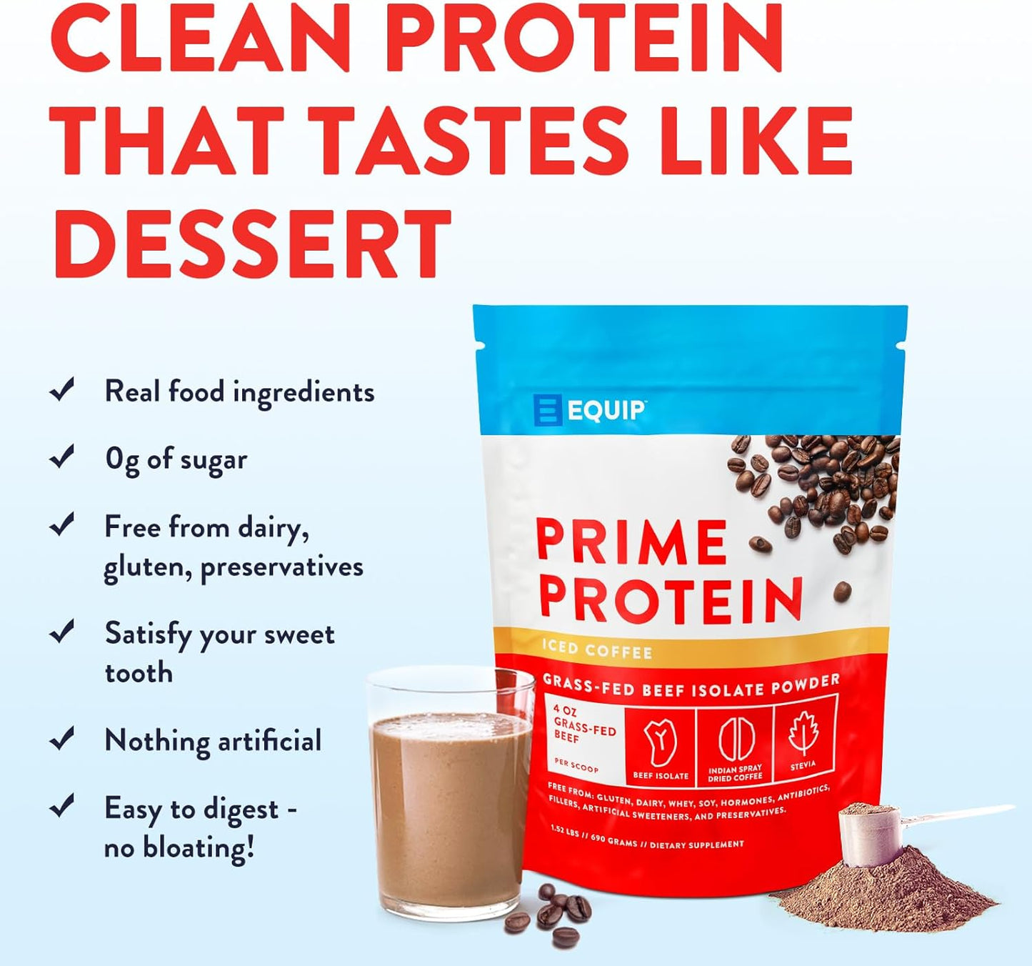Grass-Fed Beef Protein Isolate Powder - Clean Carnivore Protein for Paleo & Keto Diets - Iced Coffee Flavor - 30 Servings