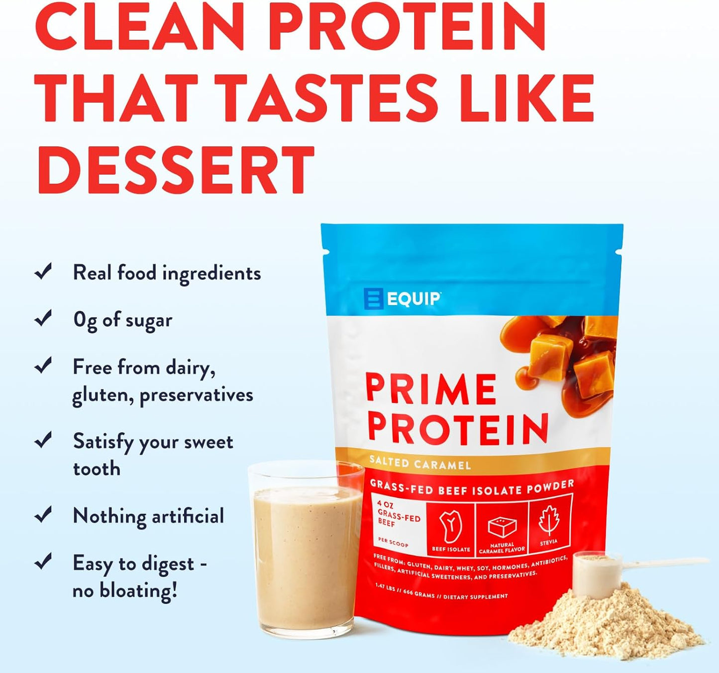 Grass Fed Beef Protein Isolate Powder - Paleo & Keto Friendly, Salted Caramel Flavor, 30 Servings
