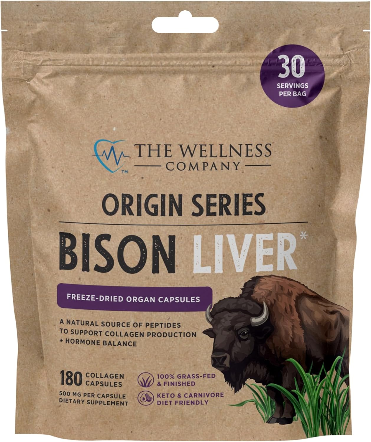 Grass-Fed Bison Liver Capsules: 180 Count - Boost Metabolism, Support Collagen Production - Non-GMO, Gluten-Free Freeze-Dried Organ Supplement