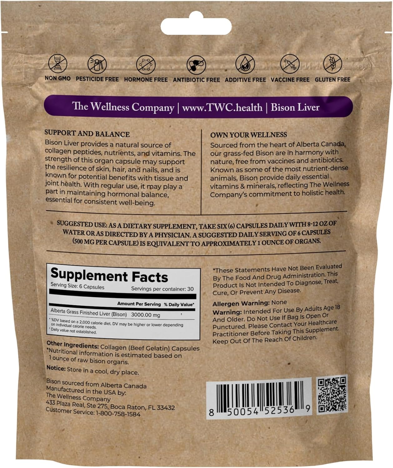 Grass-Fed Bison Liver Capsules: 180 Count - Boost Metabolism, Support Collagen Production - Non-GMO, Gluten-Free Freeze-Dried Organ Supplement