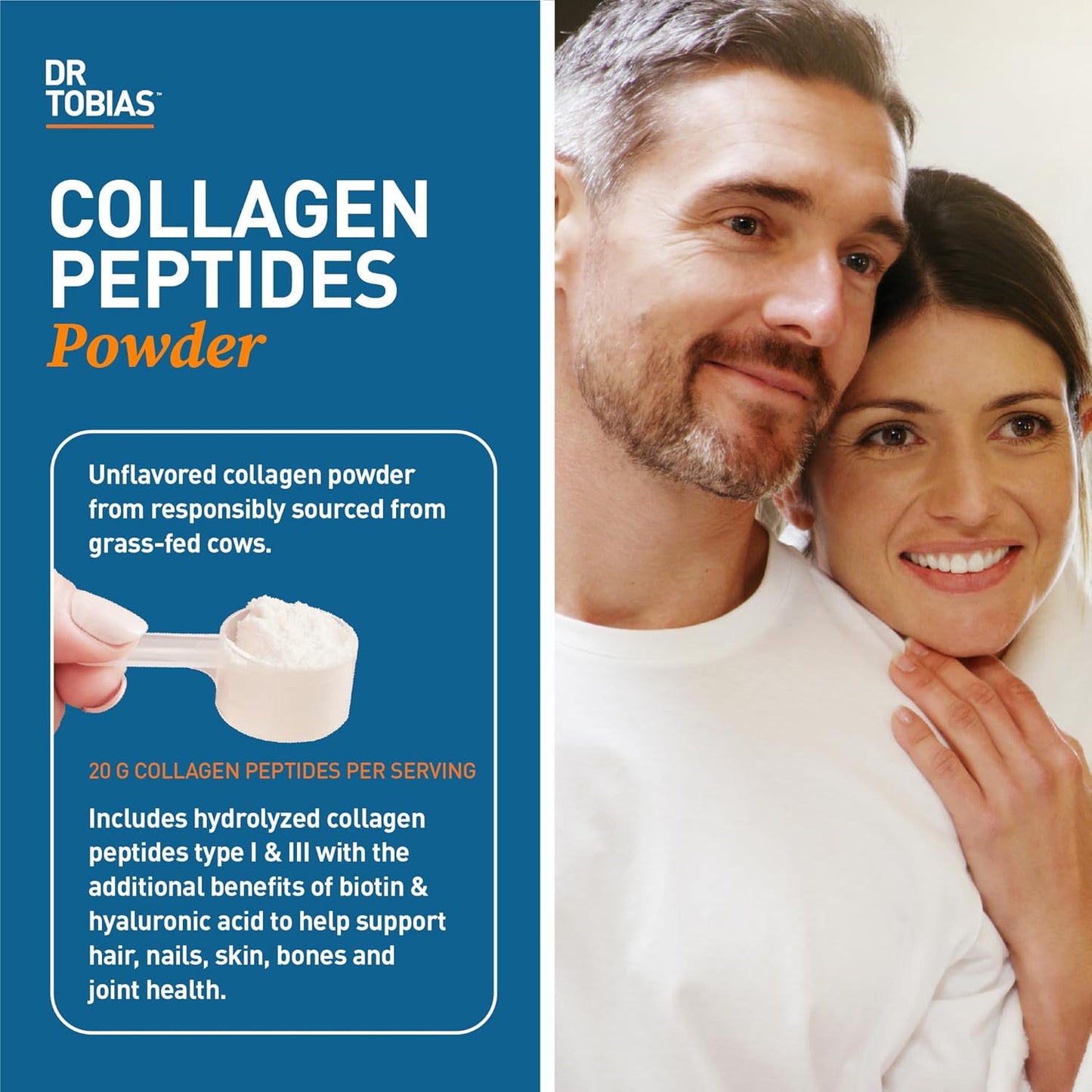 Grass Fed Bovine Collagen Peptides Powder for Hair, Skin, Nails, Bones, & Joints - Unflavored - 20 OZ