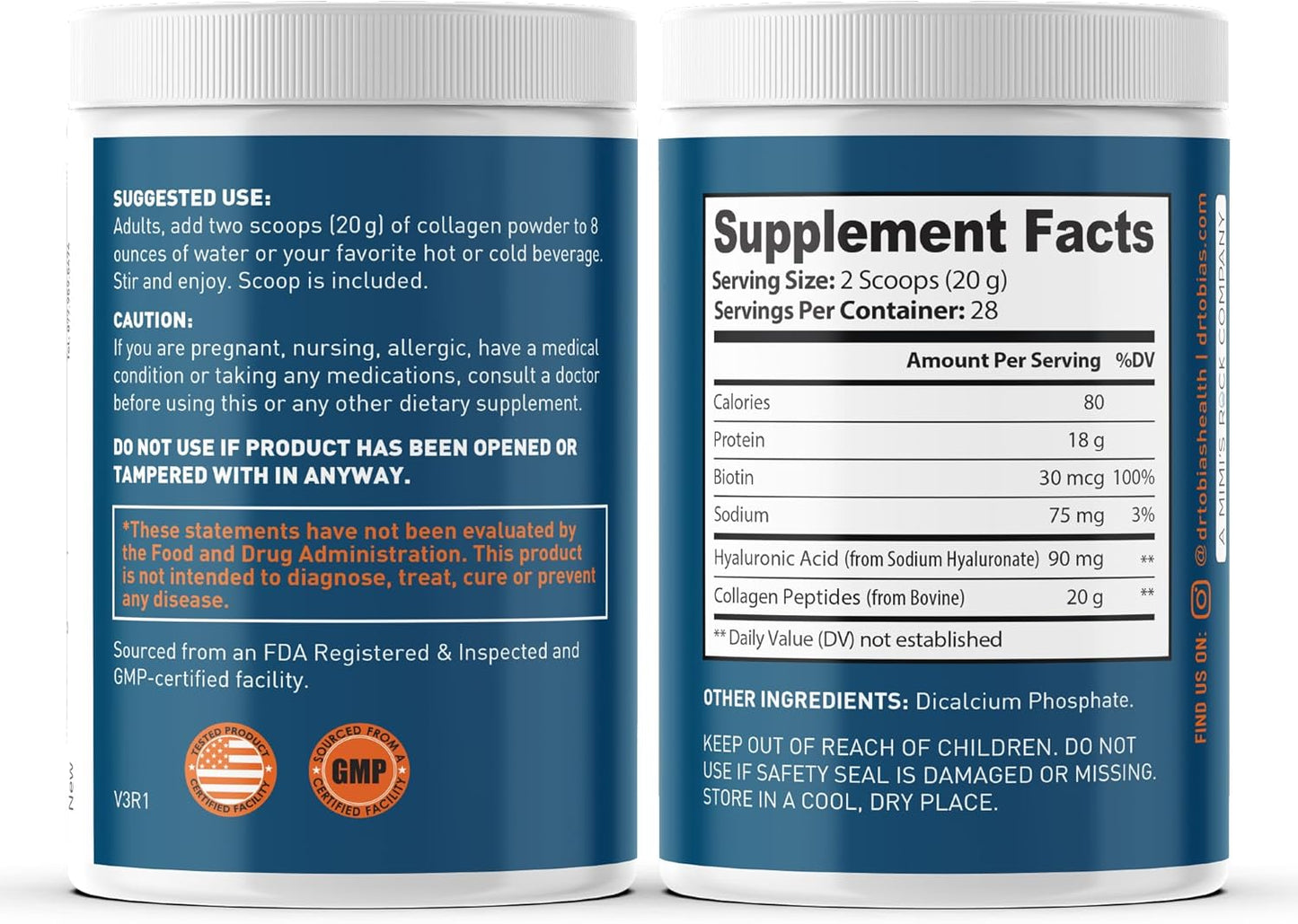 Grass Fed Bovine Collagen Peptides Powder for Hair, Skin, Nails, Bones, & Joints - Unflavored - 20 OZ