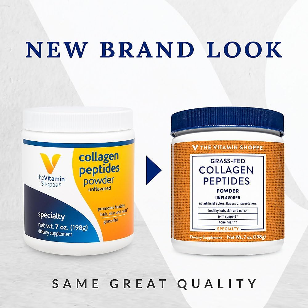 Grass Fed Bovine Collagen Peptides Powder for Healthy Hair, Skin, and Joints - Unflavored Gluten Free Natural Peptide - 7 Ounces Powder by The Vitamin Shoppe
