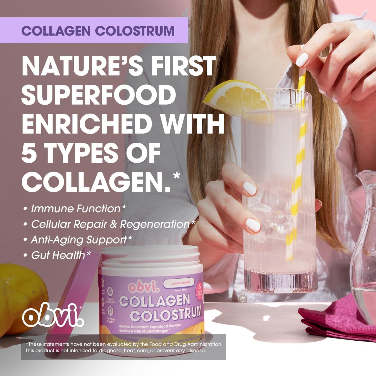 Grass-Fed Bovine Colostrum Powder for Gut Health, Skin & Immune Support | Gluten-Free, Keto-Friendly Supplement | Lemon Sorbet Flavor, 30 Servings