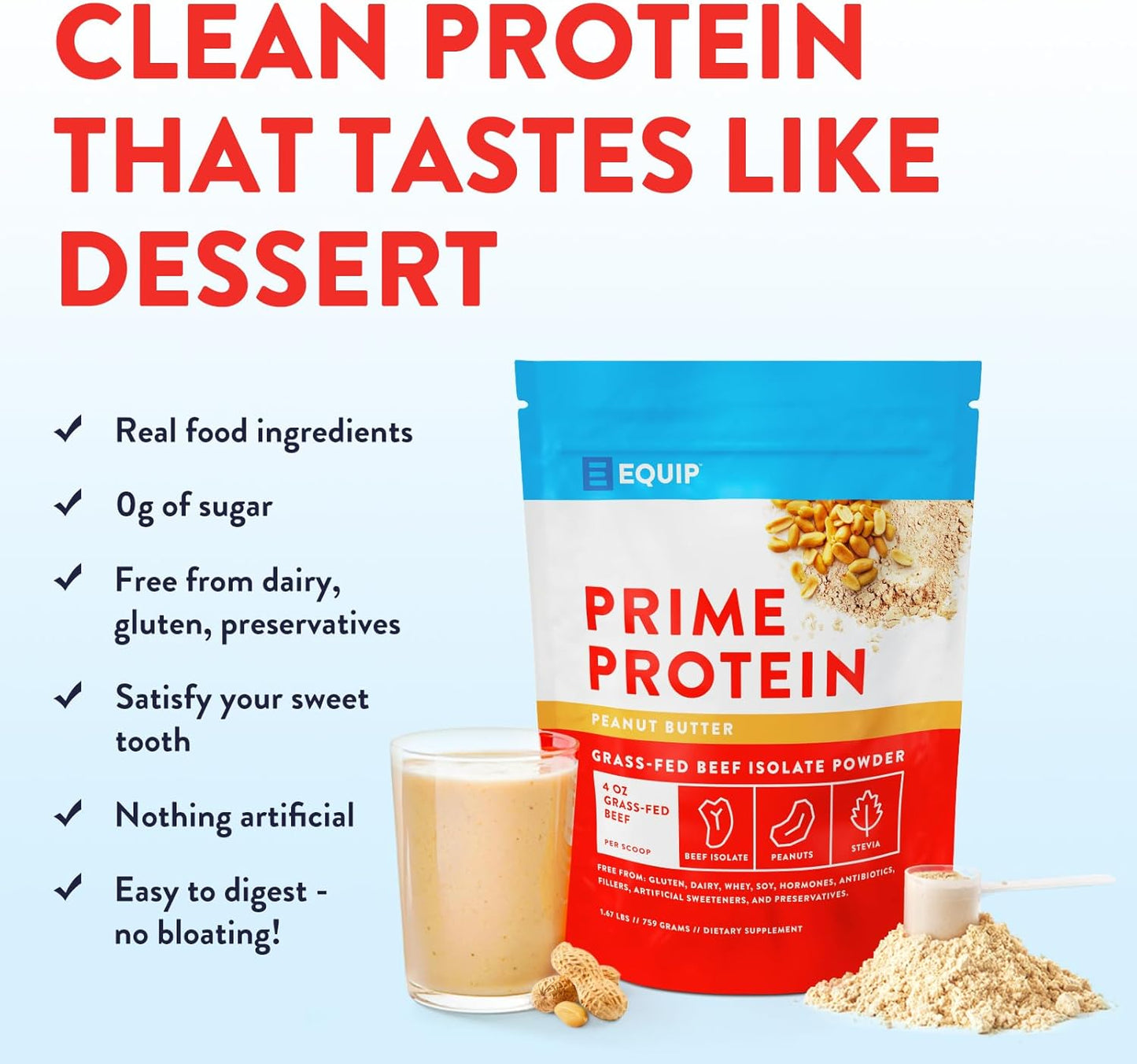 Grass Fed Carnivore Protein Powder - Paleo and Keto Friendly with Peanut Butter Flavor - 30 Servings