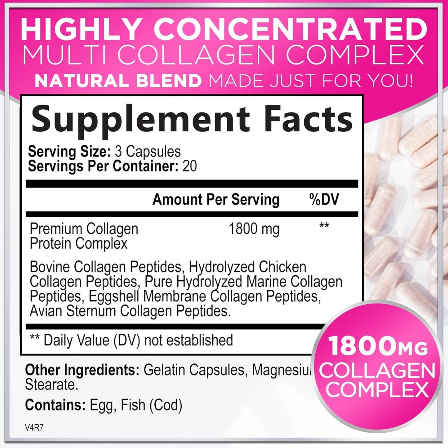 Grass-Fed Collagen Capsules for Hair, Skin, Nails, Joints - 1800mg Hydrolyzed Type I, II, III, V & X - 60 Capsules - Men & Women Support - BoostGo Australia