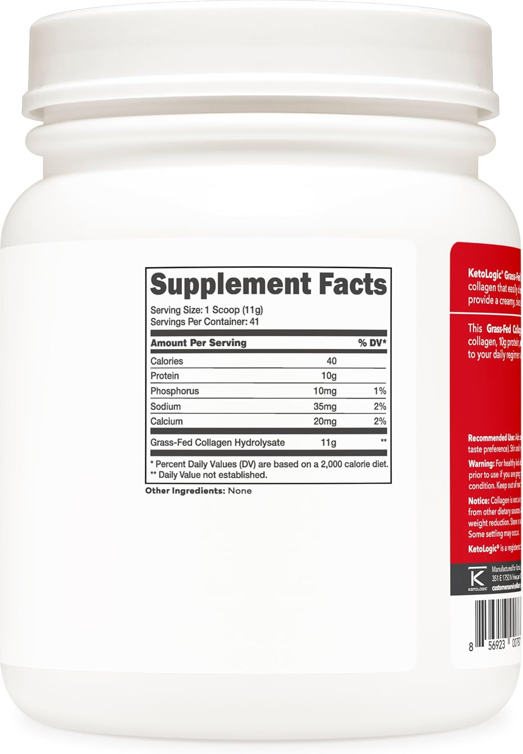 Grass-Fed Collagen Hydrolysate Powder - Unflavored, 1 LB, 41 Servings, 11g Collagen & 10g Protein Per Serving