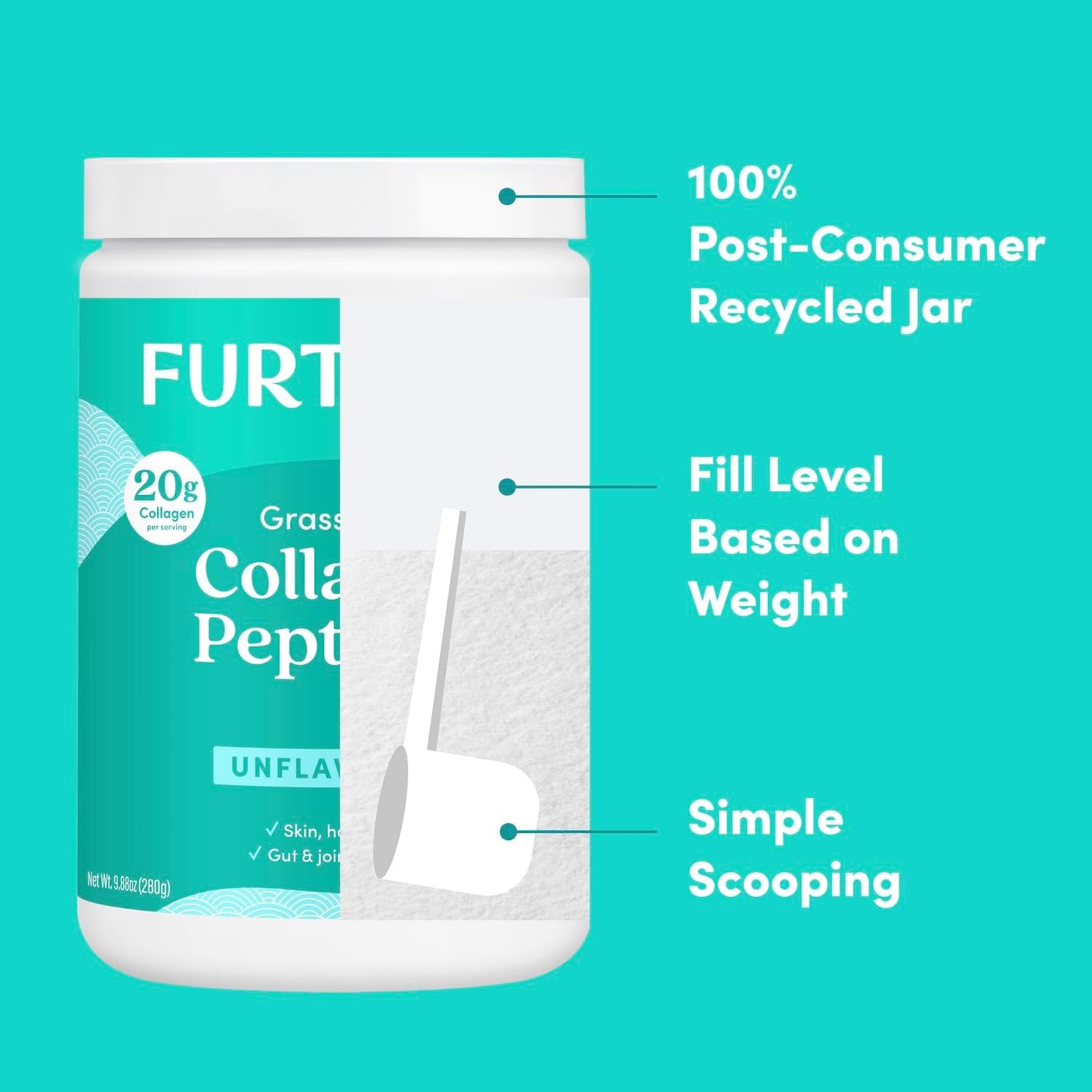 Grass-Fed Collagen Peptides Powder for Gut Health, Joints, Hair, Skin, Nails - Unflavored, Paleo Keto, Sugar-Free - 9.88 oz