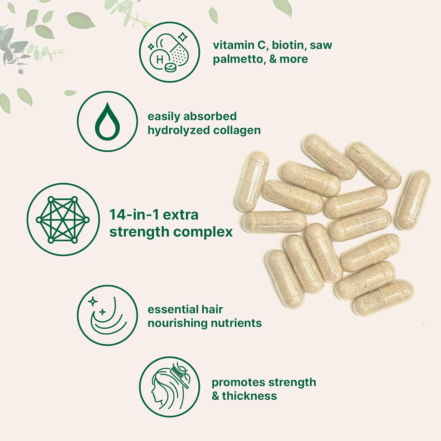 Grass-Fed Collagen Peptides Powder & Hair Vitamins Capsules Bundle | 2 Pack | 14-in-1 Hair Growth Support Formula | Micro Ingredients