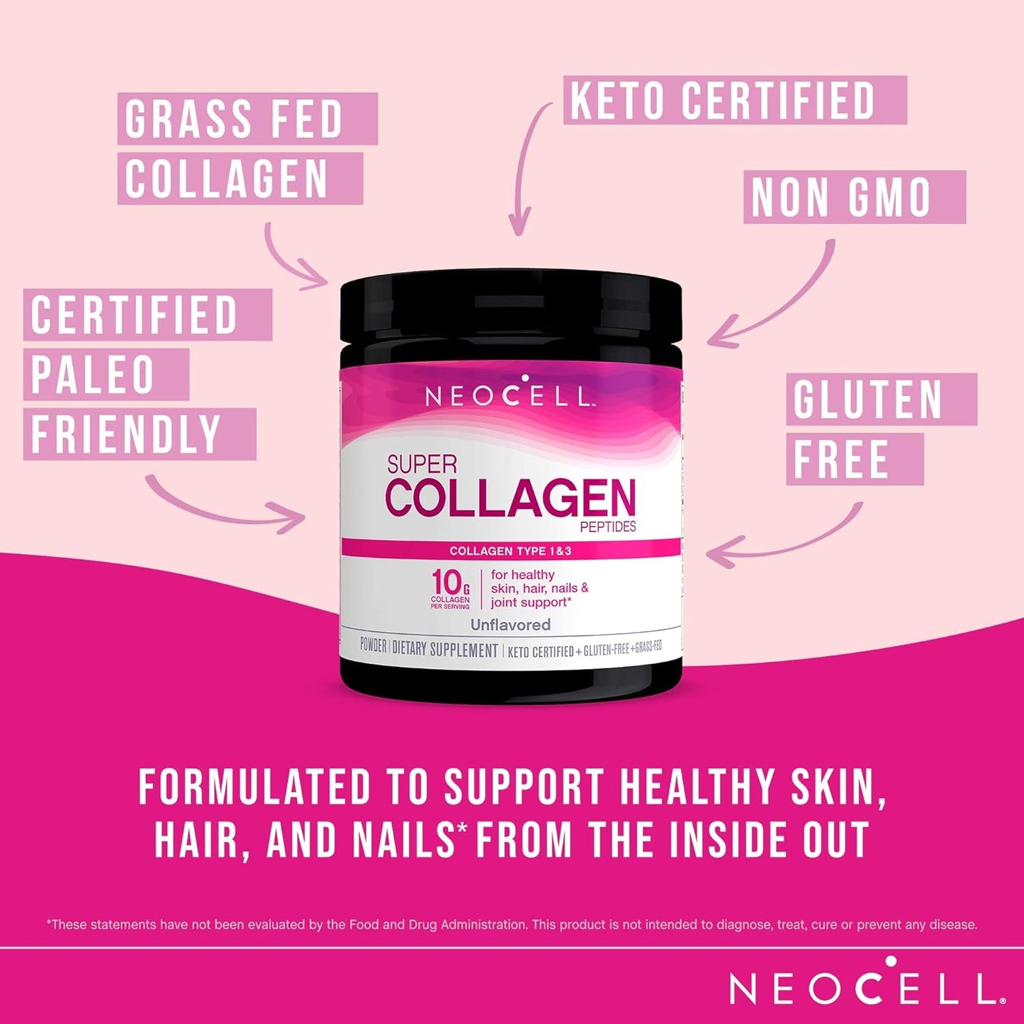 Grass-Fed Collagen Peptides Types 1 & 3, Unflavored, 21.2 oz - NeoCell Super Collagen (May Vary)