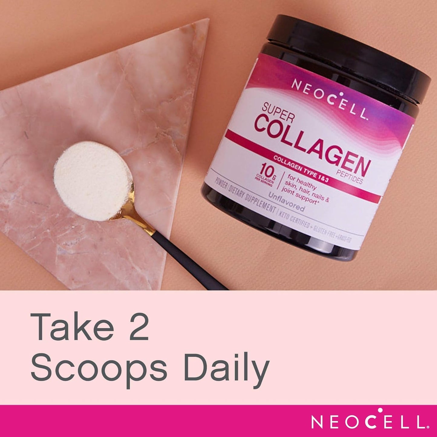 Grass-Fed Collagen Peptides Types 1 & 3, Unflavored, 21.2 oz - NeoCell Super Collagen (May Vary)