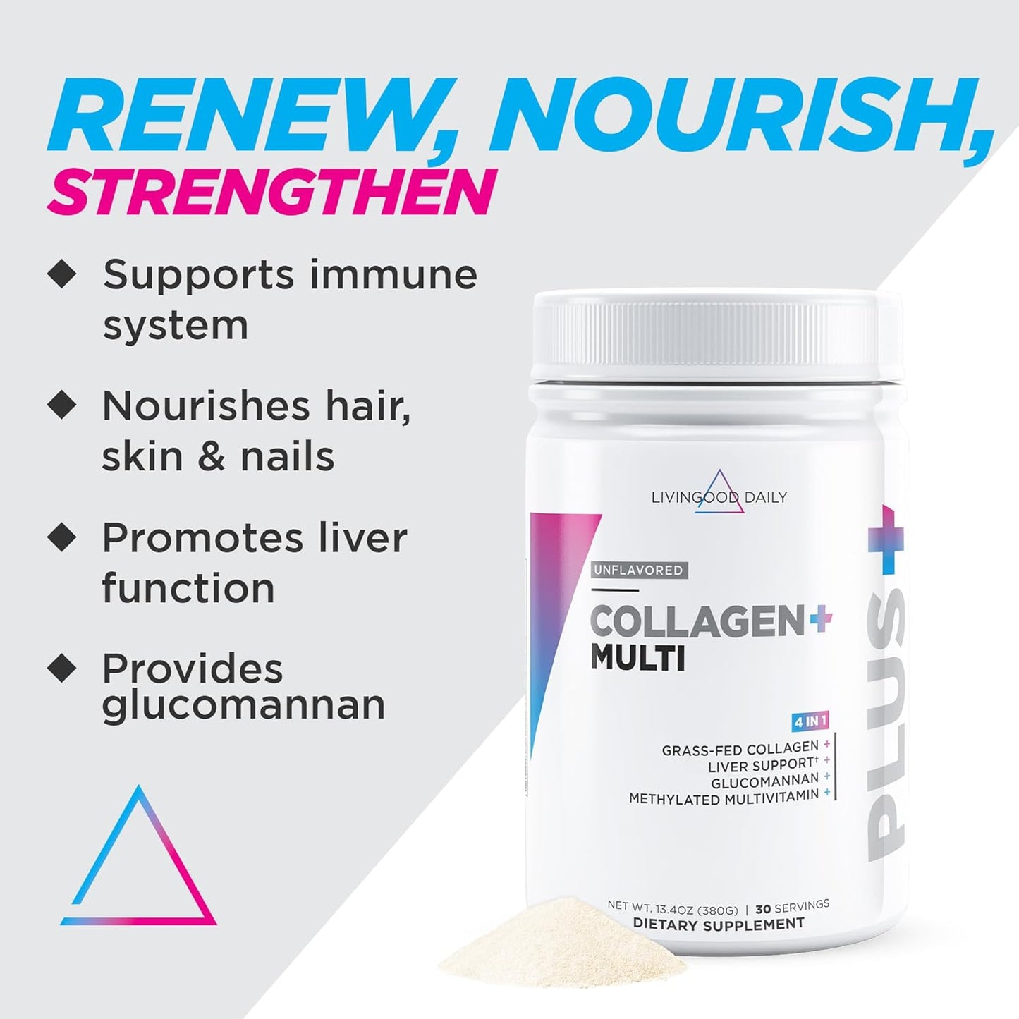 Grass-Fed Collagen Powder for Hair, Skin & Nails - Unflavored Peptides for Women & Men - Keto & Paleo Friendly - 30 Servings