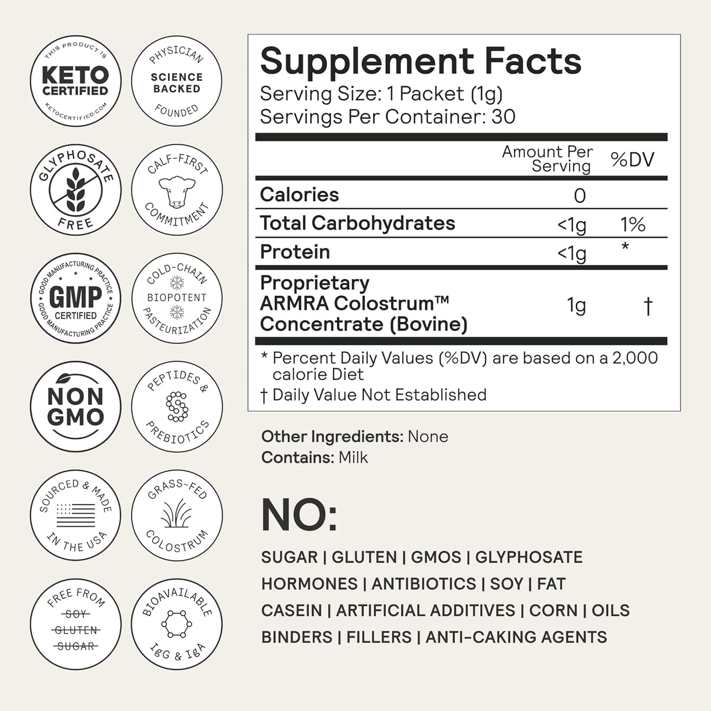 Grass Fed Colostrum Powder for Gut Health, Immunity & Skin - 400+ Bioactive Nutrients, Bioavailable, Keto-Friendly - 60 Servings