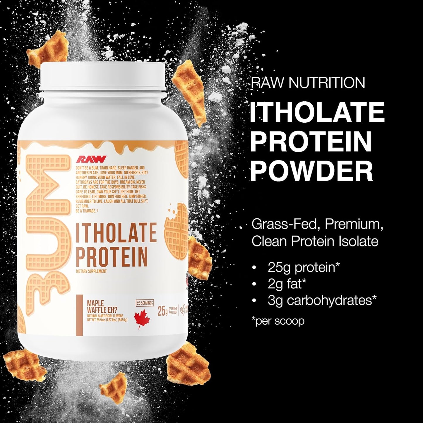 Grass-Fed Maple Waffle Whey Isolate Protein Powder for Muscle Growth & Recovery - Low-Fat, Low Carb - 25 Servings