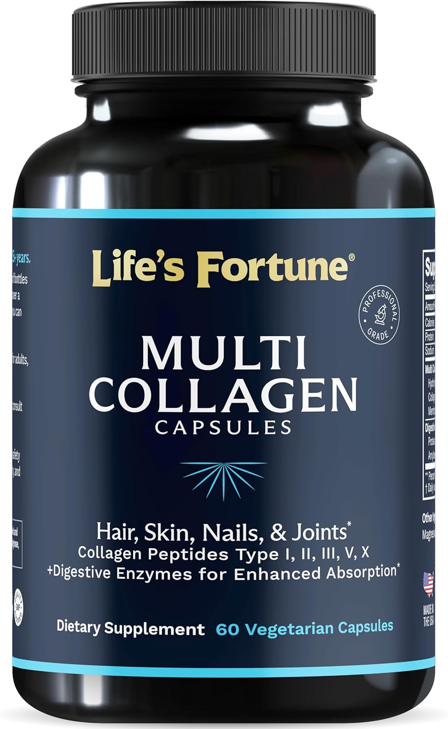 Grass-Fed Multi Collagen Peptides Capsules with Digestive Enzyme Blend - Types I, II, III, V & X - Hydrolyzed Protein for Skin, Hair, Nails, Joints & Gut Health - Unflavored