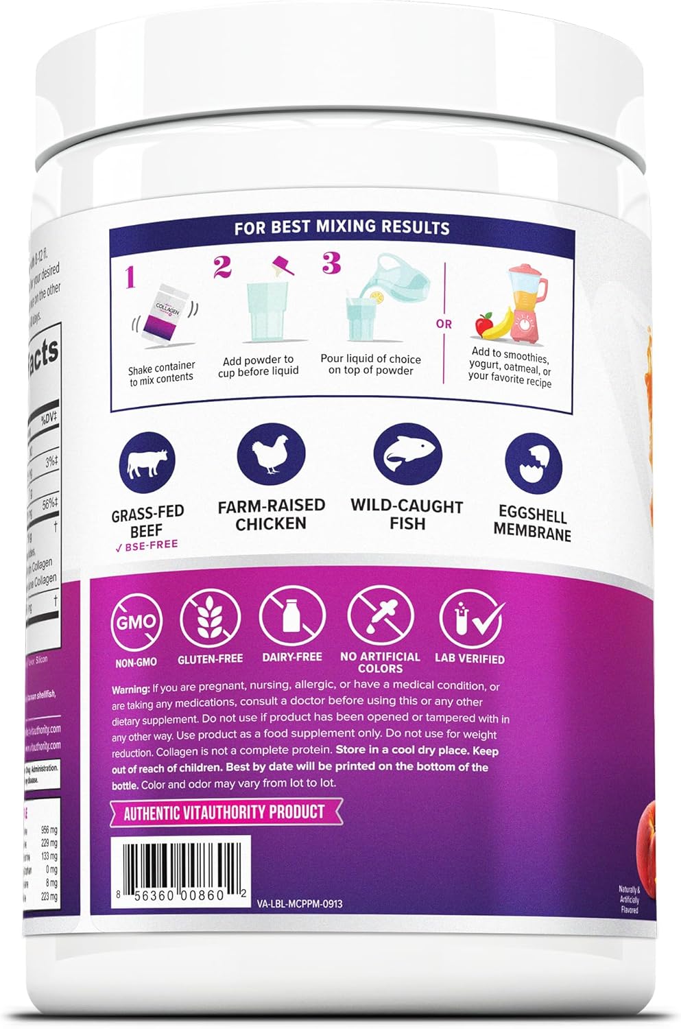 Grass Fed Multi Collagen Peptides Powder with Hyaluronic Acid and Vitamin C for Hair, Skin, and Nails - Instant Dissolving Drink Mix for Men and Women