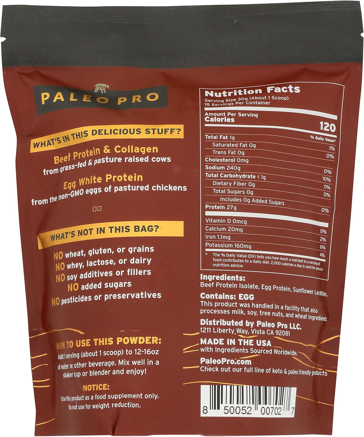 Grass-Fed PaleoPro Protein Powder - Gluten & Dairy Free | No Sugar, Soy, Grains | Paleo & Keto Friendly - 15 Servings (16 oz, Plain)