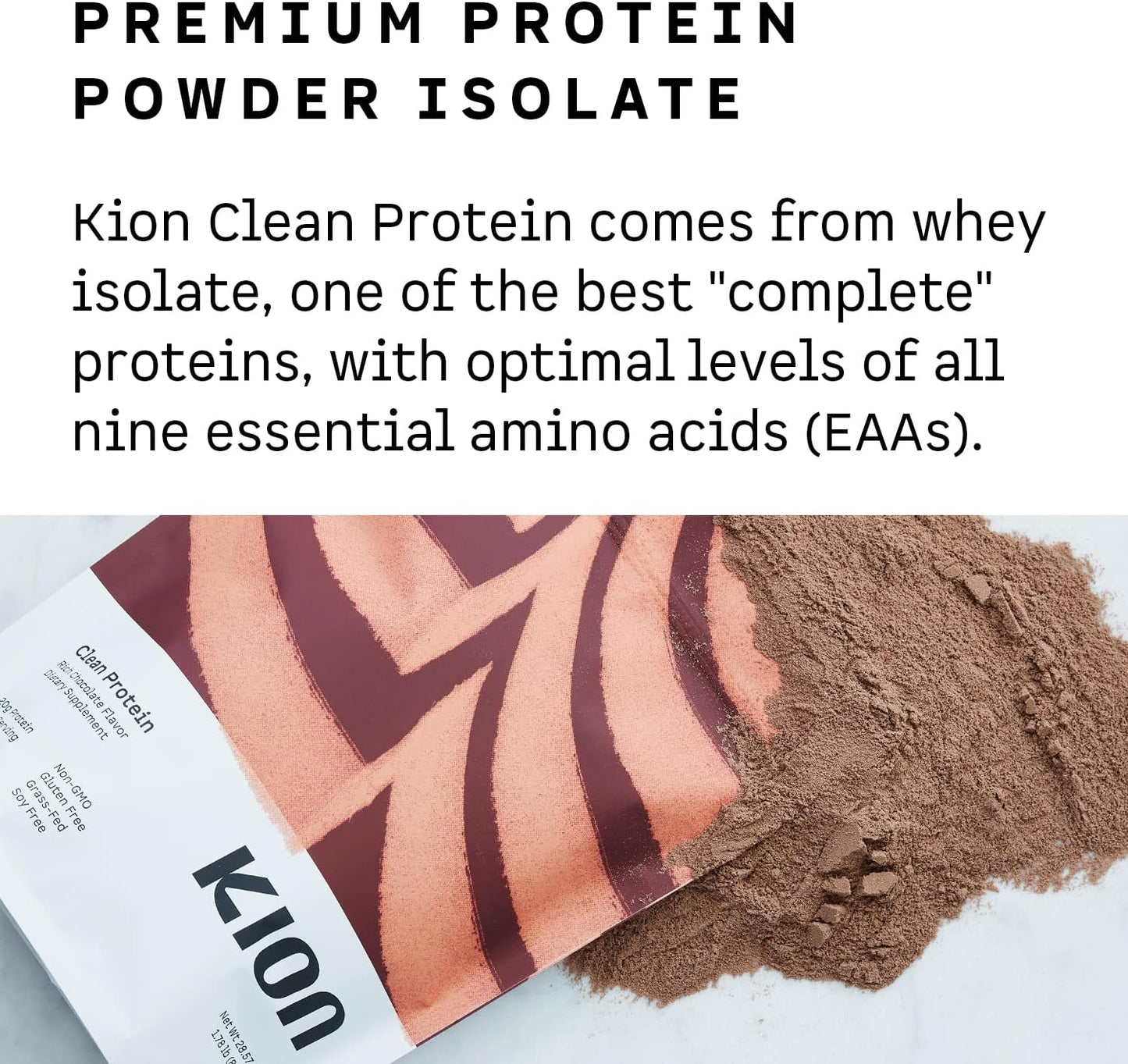 Grass-Fed & Pasture-Raised Whey Isolate Protein Powder - Rich Chocolate Flavor - 30 Servings by Kion Clean Protein - BoostGo Australia