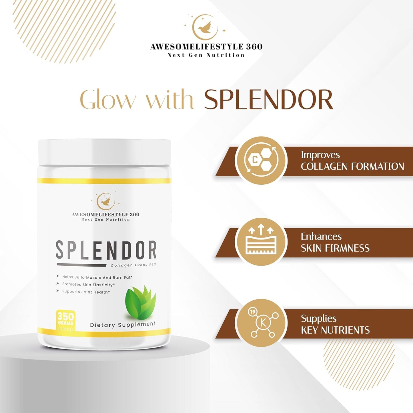 Grass-Fed Splendor Collagen Peptides Powder for Next Gen Nutrition - Type I & III Collagen Peptides from Healthy Cows