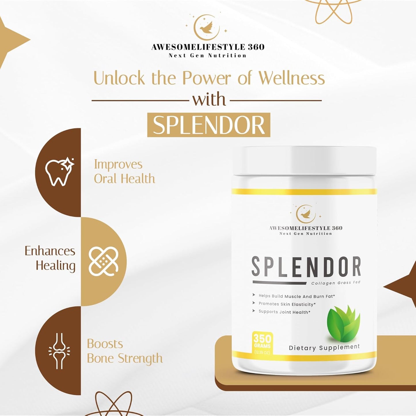Grass-Fed Splendor Collagen Peptides Powder for Next Gen Nutrition - Type I & III Collagen Peptides from Healthy Cows