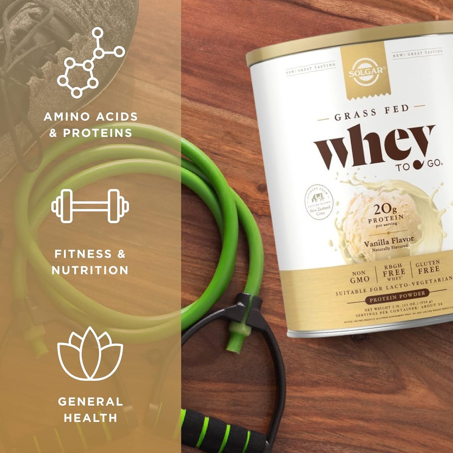 Grass-Fed Vanilla Whey Protein Powder - Non-GMO, Gluten-Free - 2 lb - 36 Servings