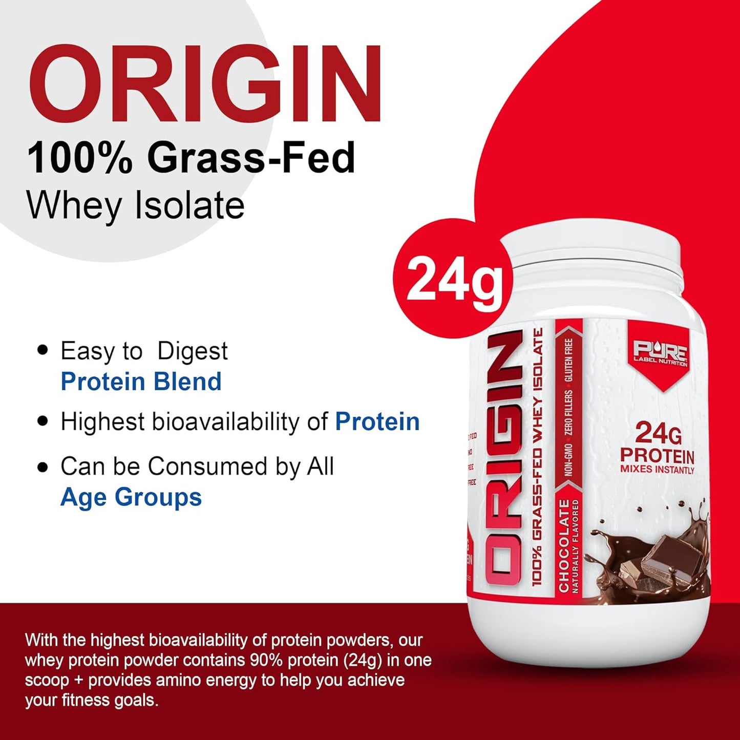 Grass-Fed Whey Protein Isolate - Chocolate Flavor - 2lb by Pure Label Nutrition