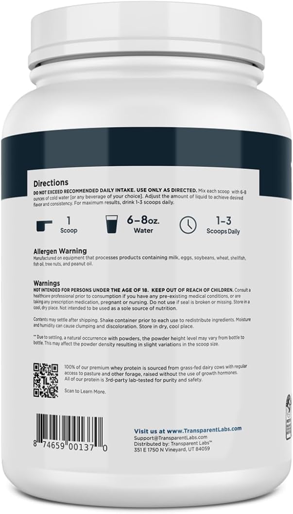 Grass-Fed Whey Protein Isolate - French Vanilla Flavor, Gluten-Free Powder with 28g Protein & 9 Amino Acids - 30 Servings by Transparent Labs