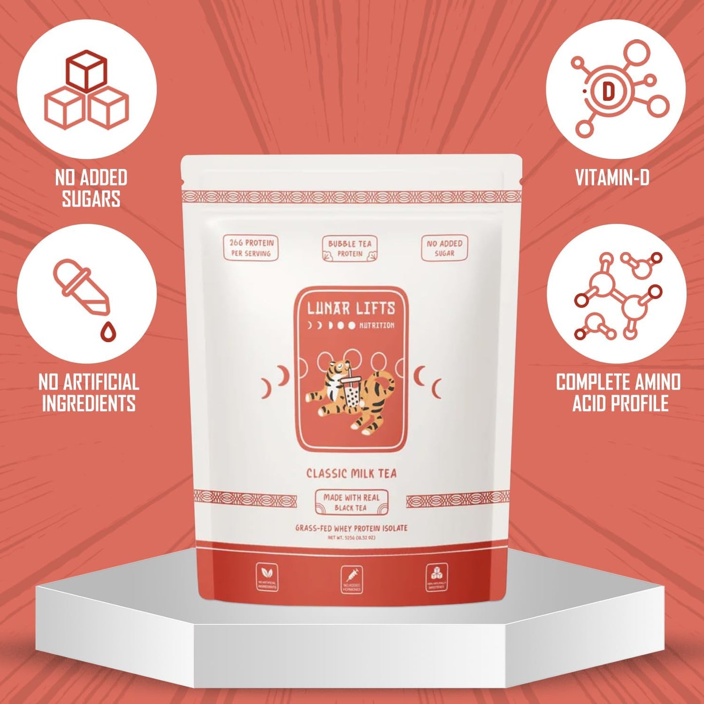 Grass-Fed Whey Protein Isolate Powder for Bubble Tea | Classic Milk Tea Boba Flavor | 26g Protein | No Sugar or Artificial Ingredients