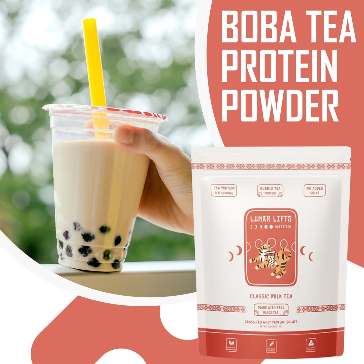 Grass-Fed Whey Protein Isolate Powder for Bubble Tea | Classic Milk Tea Boba Flavor | 26g Protein | No Sugar or Artificial Ingredients