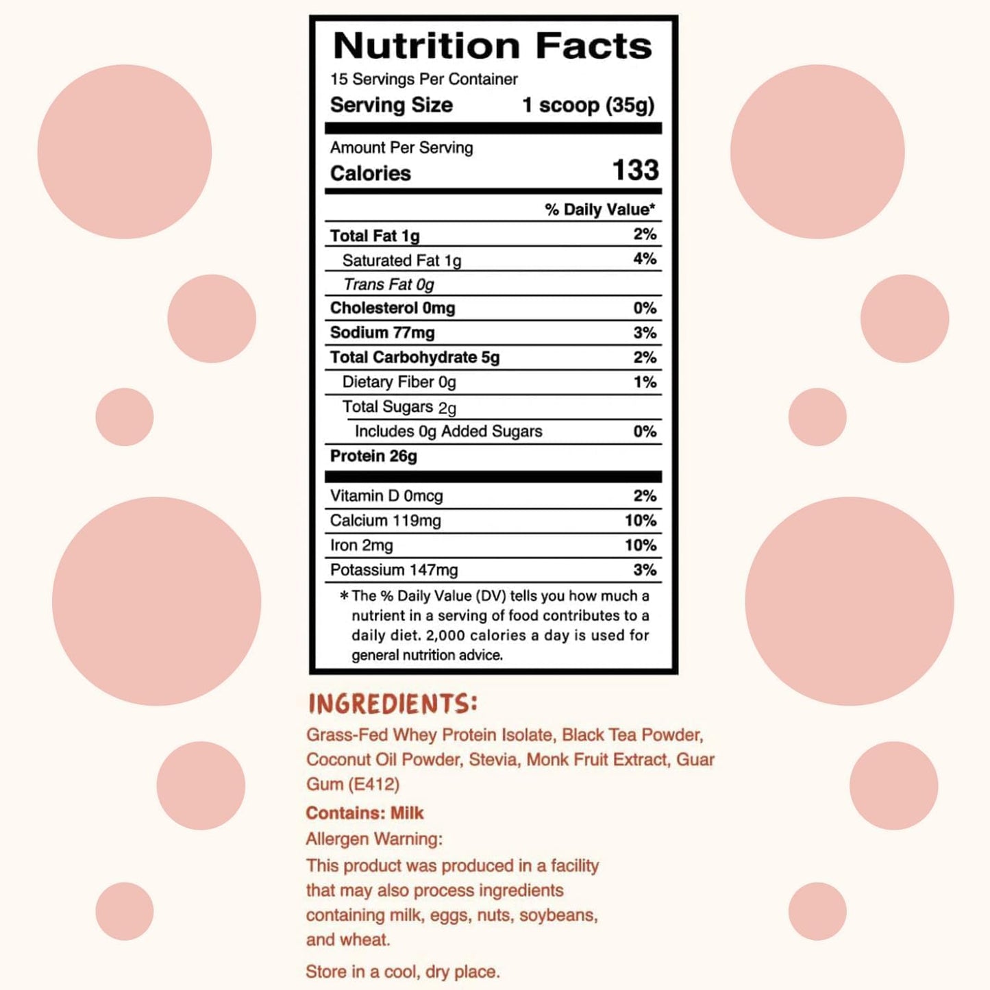 Grass-Fed Whey Protein Isolate Powder for Bubble Tea | Classic Milk Tea Boba Flavor | 26g Protein | No Sugar or Artificial Ingredients