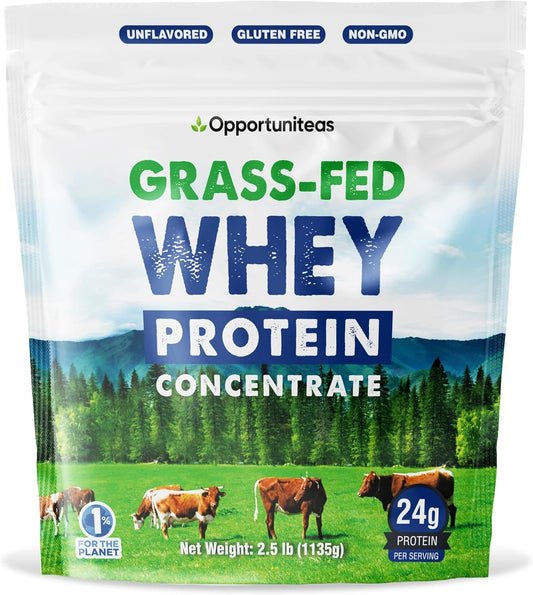 Grass Fed Whey Protein Powder Concentrate - Unflavored & Unsweetened - Pure Protein Supplement for Smoothies, Shakes, Cooking & Baking - Non GMO, Hormone Free - 2.5 lb