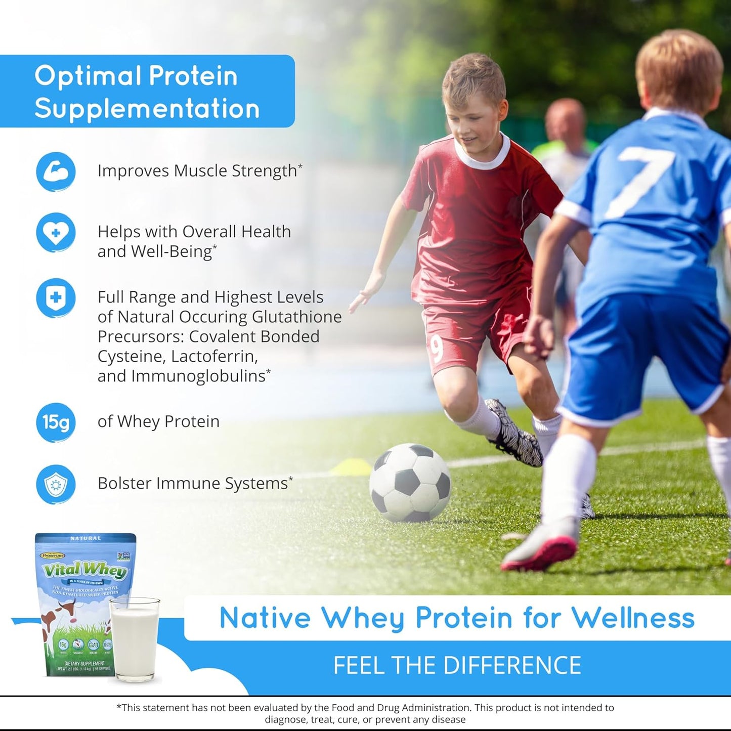 Grass-Fed Whey Protein Powder for Immune Vitality, Natural Vanilla - 2.5lbs (56 Servings), 15g Protein/Serve - Vital Whey