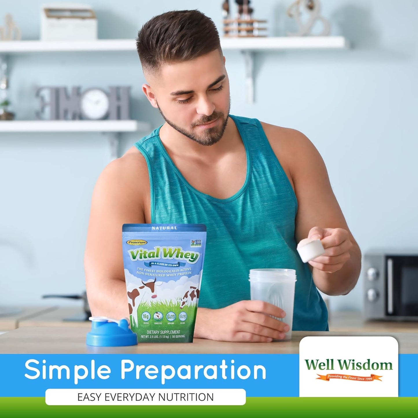 Grass-Fed Whey Protein Powder for Immune Vitality, Natural Vanilla - 2.5lbs (56 Servings), 15g Protein/Serve - Vital Whey